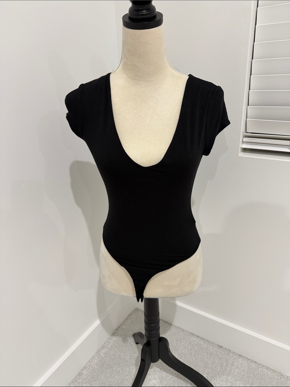 Women's Black Scoop Neck Short Sleeve Bodysuit